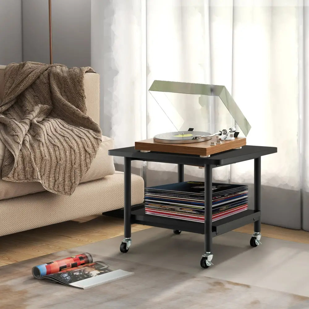 Under Desk Printer Stand with 4 Wheels and Locking Mechanism-Black - Black - Laptop Tables & Printer Stands
