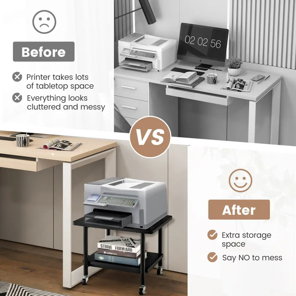 Under Desk Printer Stand with 4 Wheels and Locking Mechanism-Black - Black - Laptop Tables & Printer Stands