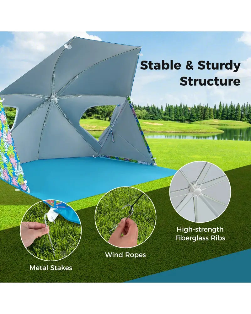 UPF50+ Sun Protection Beach Umbrella Tent with Portable Carrying Bag-Blue - Blue - Tents