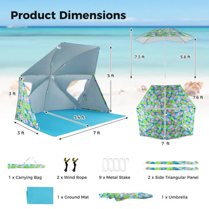 UPF50+ Sun Protection Beach Umbrella Tent with Portable Carrying Bag-Blue - Blue - Tents