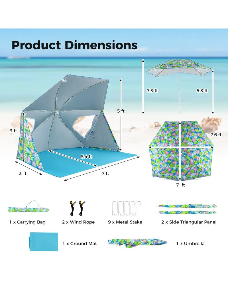 UPF50+ Sun Protection Beach Umbrella Tent with Portable Carrying Bag-Blue - Blue - Tents