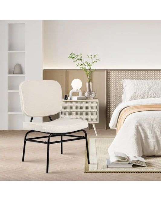 Upholstered Accent Chair Sherpa Reading Chair with Sponge Padding-Beige - Beige - Accent Chairs