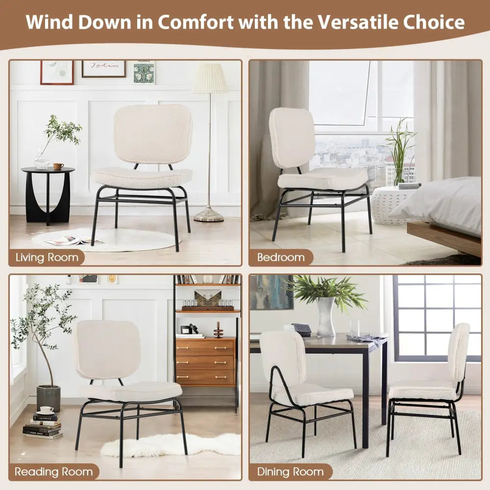 Upholstered Accent Chair Sherpa Reading Chair with Sponge Padding-Beige - Beige - Accent Chairs