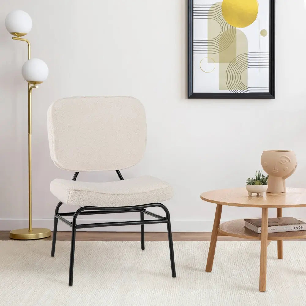 Upholstered Accent Chair Sherpa Reading Chair with Sponge Padding-Beige - Beige - Accent Chairs
