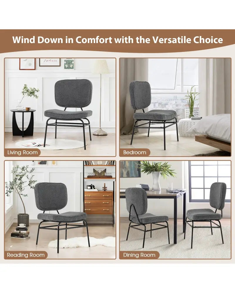 Upholstered Accent Chair Sherpa Reading Chair with Sponge Padding-Gray - Gray - Accent Chairs