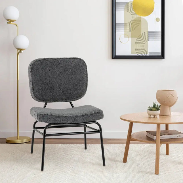 Upholstered Accent Chair Sherpa Reading Chair with Sponge Padding-Gray - Gray - Accent Chairs