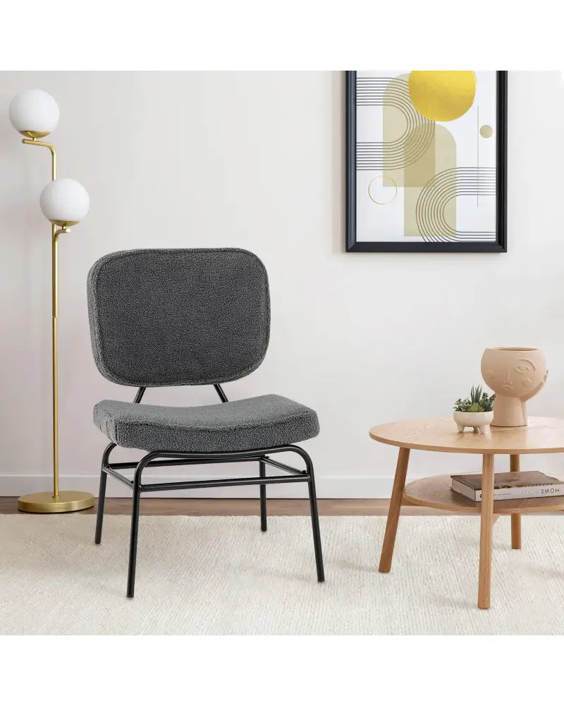 Upholstered Accent Chair Sherpa Reading Chair with Sponge Padding-Gray - Gray - Accent Chairs