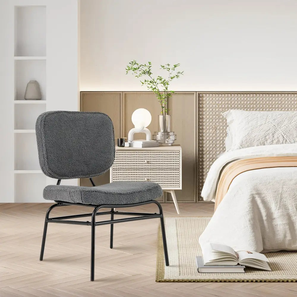 Upholstered Accent Chair Sherpa Reading Chair with Sponge Padding-Gray - Gray - Accent Chairs