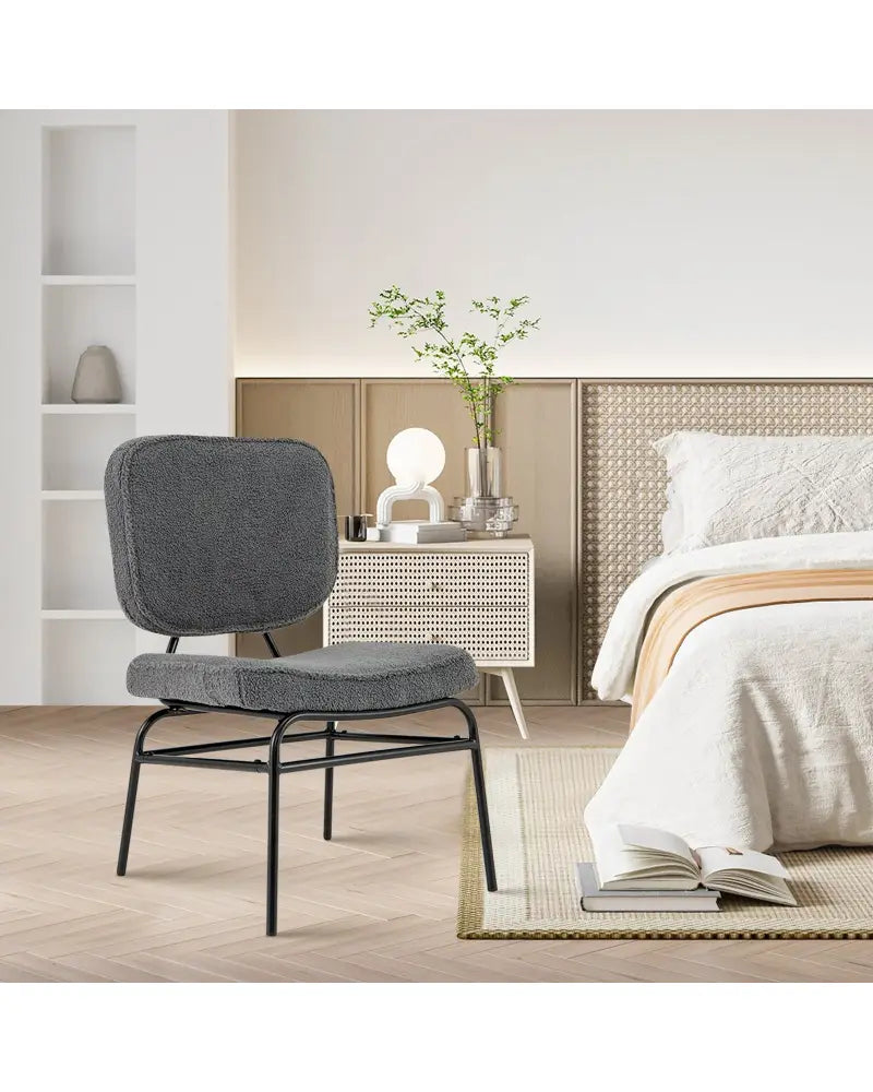 Upholstered Accent Chair Sherpa Reading Chair with Sponge Padding-Gray - Gray - Accent Chairs