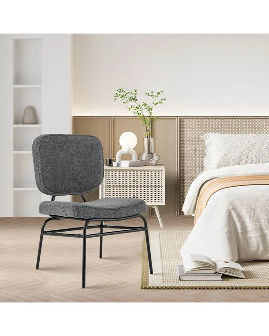 Upholstered Accent Chair Sherpa Reading Chair with Sponge Padding-Gray - Gray - Accent Chairs