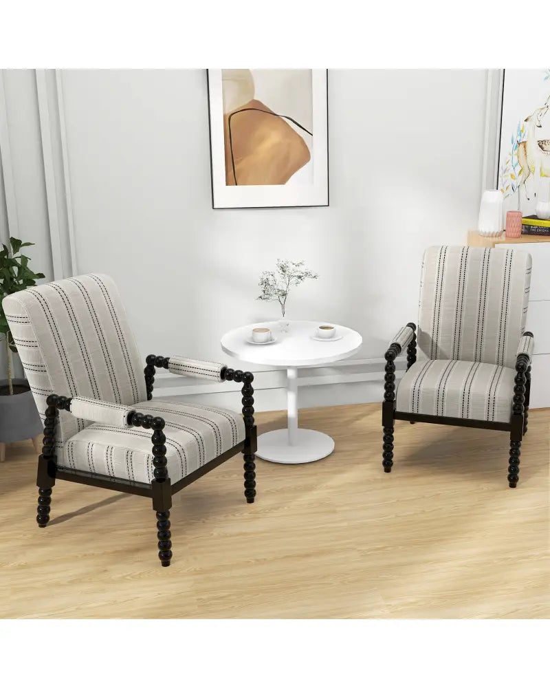 Upholstered Accent Chair with Rubber Wood Frame for Living Room-Beige - Beige - Accent Chairs