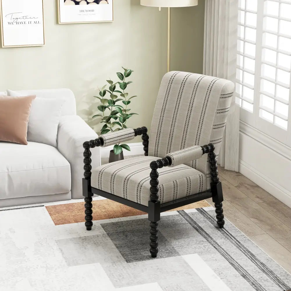 Upholstered Accent Chair with Rubber Wood Frame for Living Room-Beige - Beige - Accent Chairs