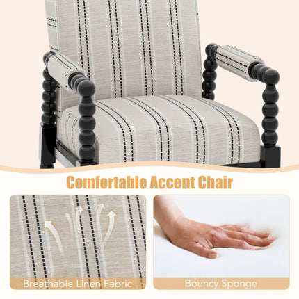Upholstered Accent Chair with Rubber Wood Frame for Living Room-Beige - Beige - Accent Chairs