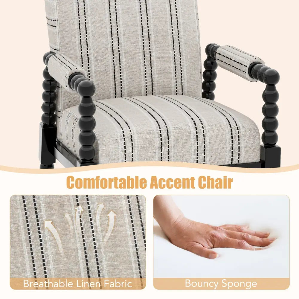 Upholstered Accent Chair with Rubber Wood Frame for Living Room-Beige - Beige - Accent Chairs