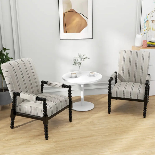 Upholstered Accent Chair with Rubber Wood Frame for Living Room-Beige - Beige - Accent Chairs