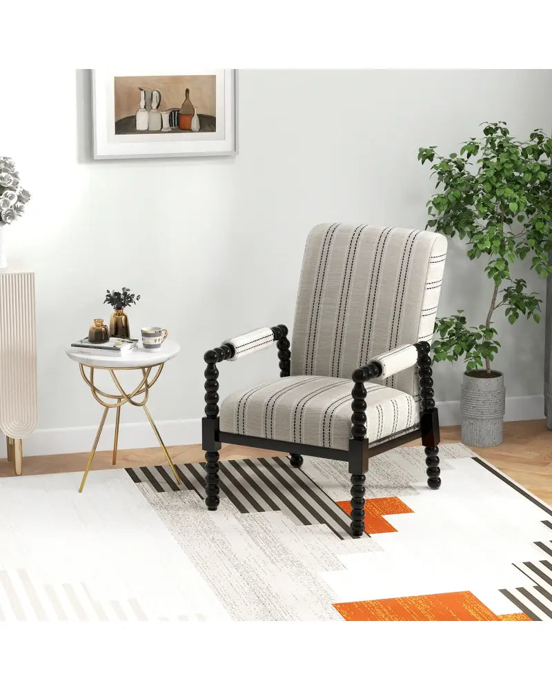 Upholstered Accent Chair with Rubber Wood Frame for Living Room-Beige - Beige - Accent Chairs