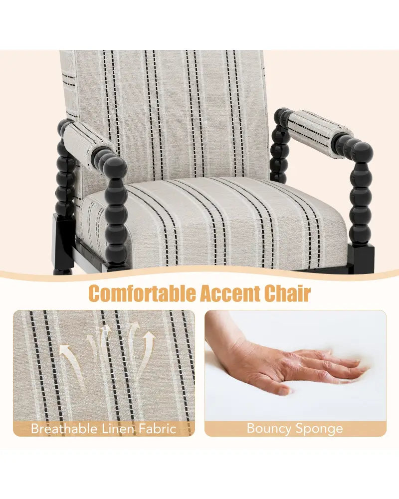 Upholstered Accent Chair with Rubber Wood Frame for Living Room-Beige - Beige - Accent Chairs