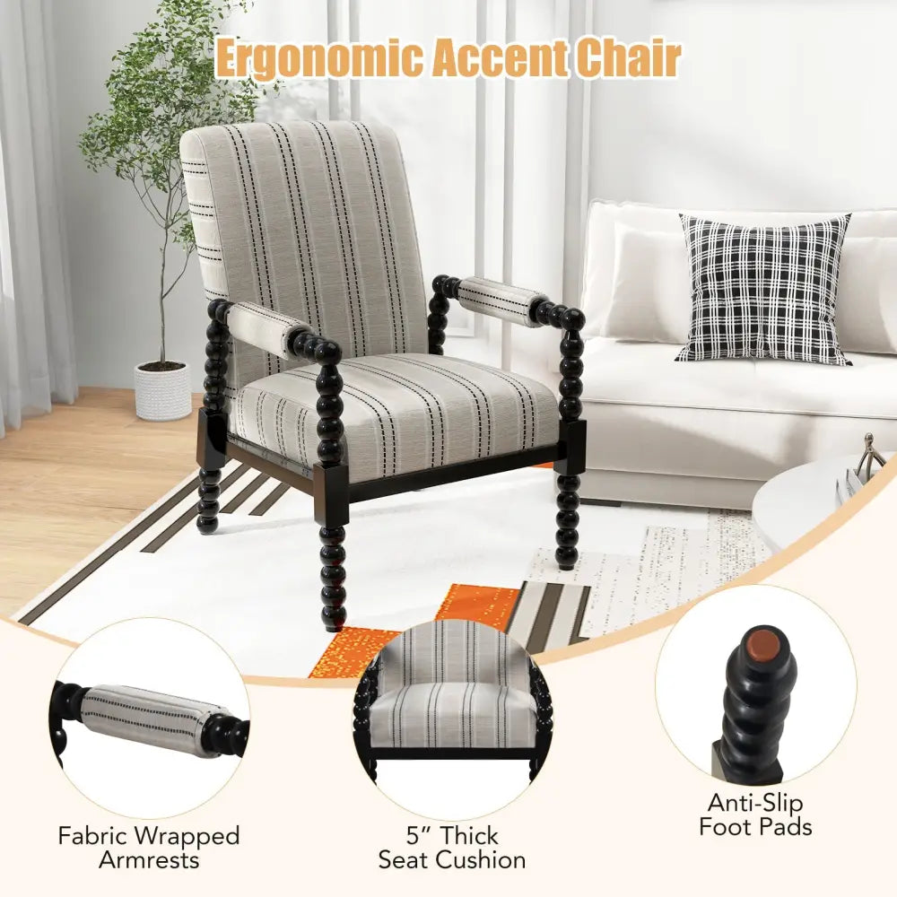 Upholstered Accent Chair with Rubber Wood Frame for Living Room-Beige - Beige - Accent Chairs