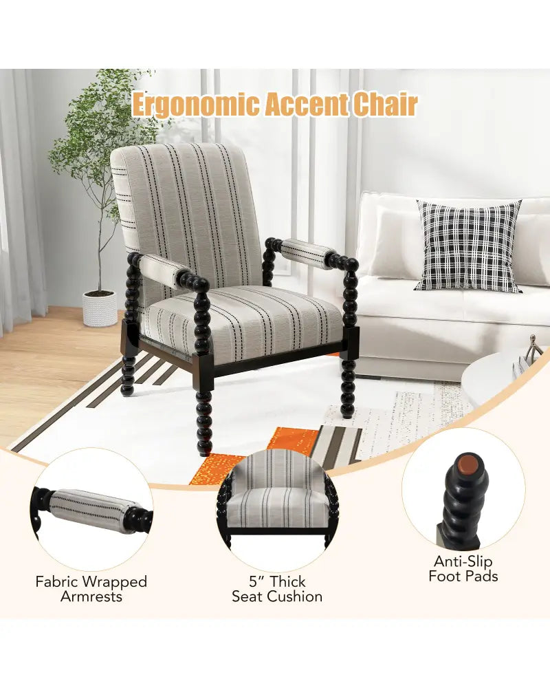 Upholstered Accent Chair with Rubber Wood Frame for Living Room-Beige - Beige - Accent Chairs
