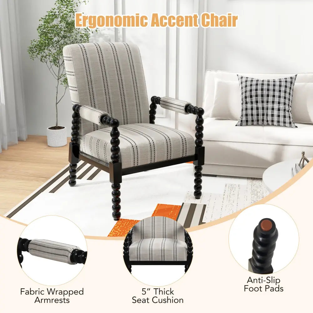 Upholstered Accent Chair with Rubber Wood Frame for Living Room-Beige - Beige - Accent Chairs