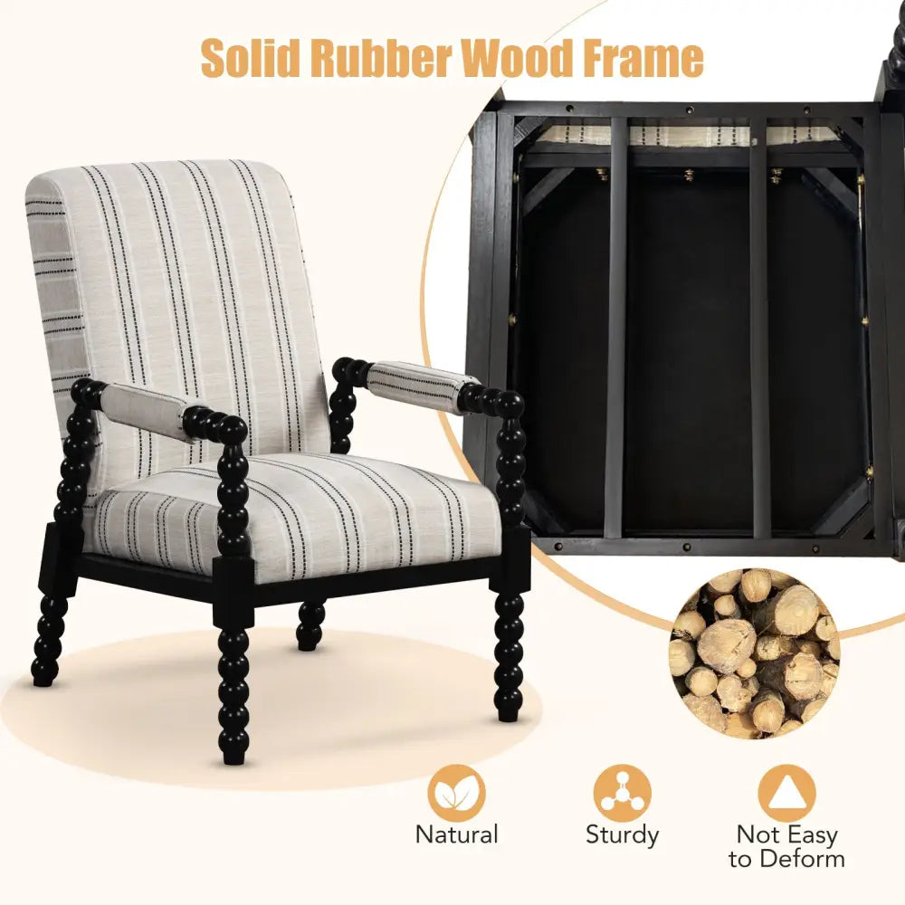 Upholstered Accent Chair with Rubber Wood Frame for Living Room-Beige - Beige - Accent Chairs