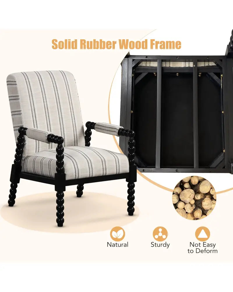 Upholstered Accent Chair with Rubber Wood Frame for Living Room-Beige - Beige - Accent Chairs