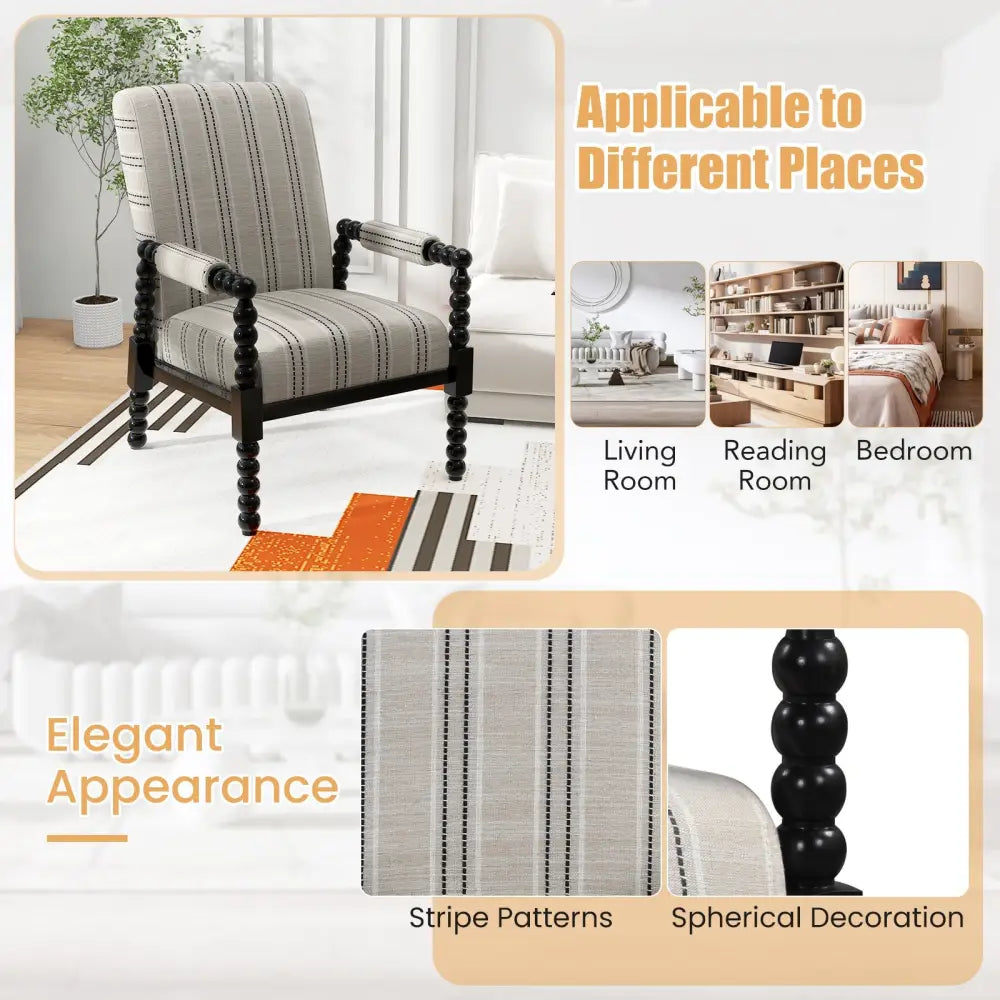 Upholstered Accent Chair with Rubber Wood Frame for Living Room-Beige - Beige - Accent Chairs