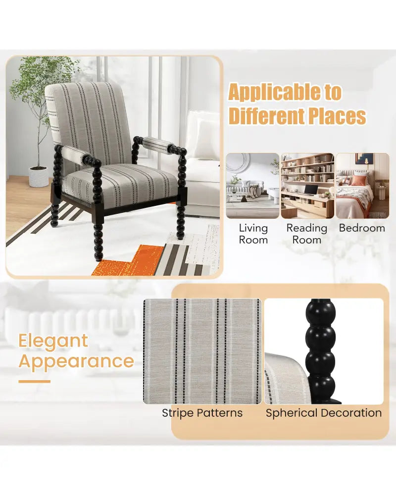 Upholstered Accent Chair with Rubber Wood Frame for Living Room-Beige - Beige - Accent Chairs