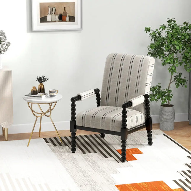 Upholstered Accent Chair with Rubber Wood Frame for Living Room-Beige - Beige - Accent Chairs