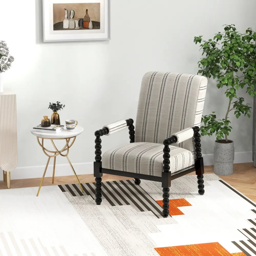 Upholstered Accent Chair with Rubber Wood Frame for Living Room-Beige - Beige - Accent Chairs