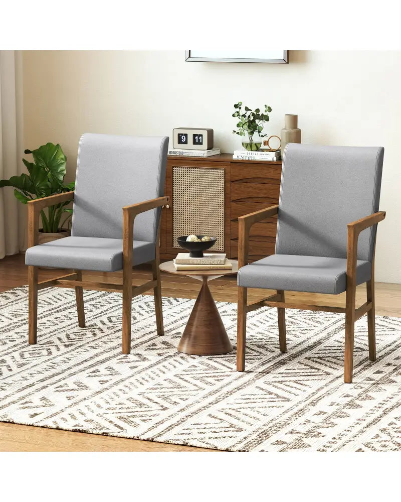 Upholstered Accent Chairs Set of 2 with High Back and Solid Wooden Frame-Gray - Gray - Accent Chairs