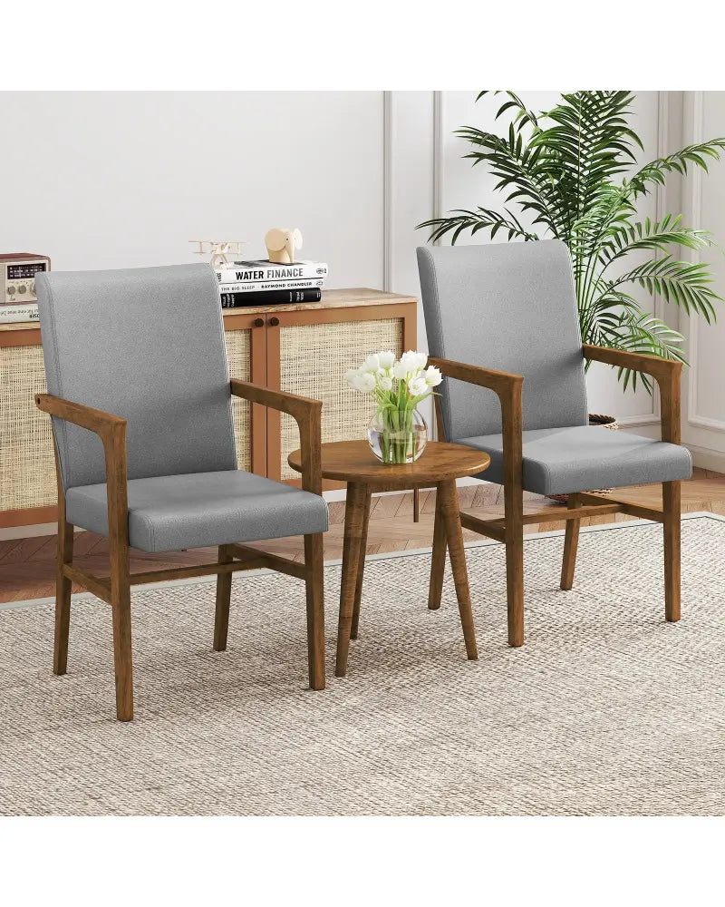 Upholstered Accent Chairs Set of 2 with High Back and Solid Wooden Frame-Gray - Gray - Accent Chairs