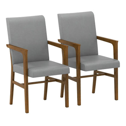 Upholstered Accent Chairs Set of 2 with High Back and Solid Wooden Frame-Gray - Gray - Accent Chairs