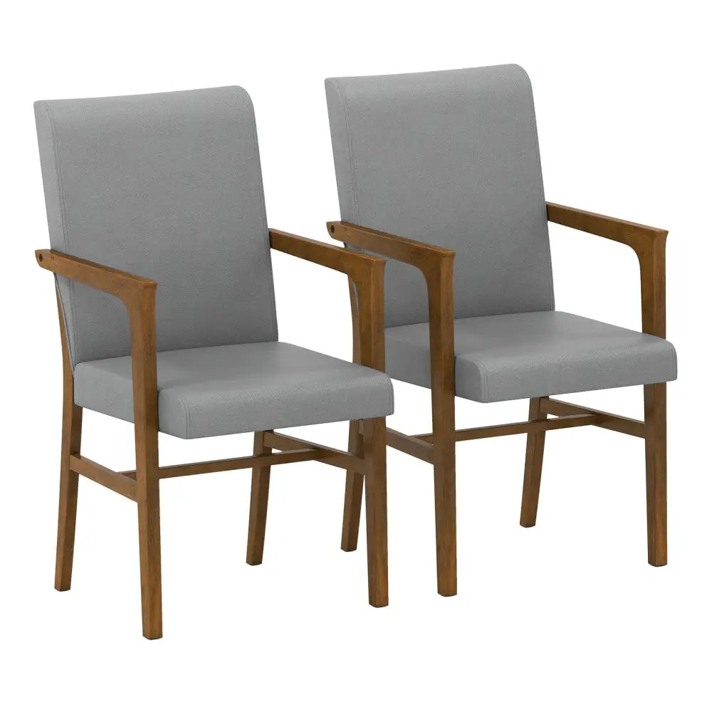 Upholstered Accent Chairs Set of 2 with High Back and Solid Wooden Frame-Gray - Gray - Accent Chairs