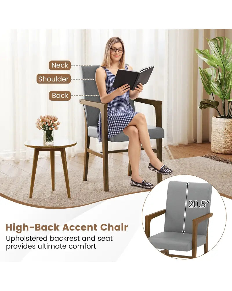 Upholstered Accent Chairs Set of 2 with High Back and Solid Wooden Frame-Gray - Gray - Accent Chairs