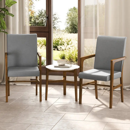 Upholstered Accent Chairs Set of 2 with High Back and Solid Wooden Frame-Gray - Gray - Accent Chairs