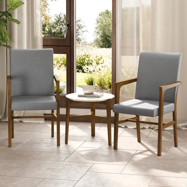 Upholstered Accent Chairs Set of 2 with High Back and Solid Wooden Frame-Gray - Gray - Accent Chairs