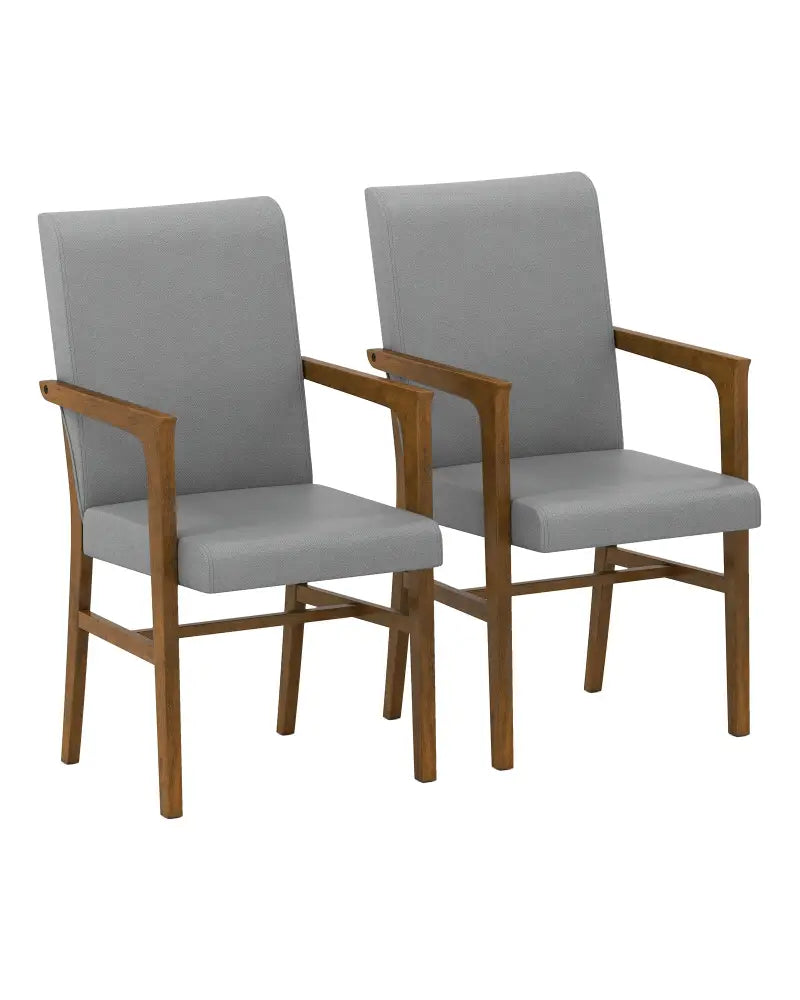 Upholstered Accent Chairs Set of 2 with High Back and Solid Wooden Frame-Gray - Gray - Accent Chairs