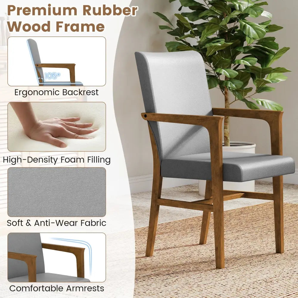 Upholstered Accent Chairs Set of 2 with High Back and Solid Wooden Frame-Gray - Gray - Accent Chairs