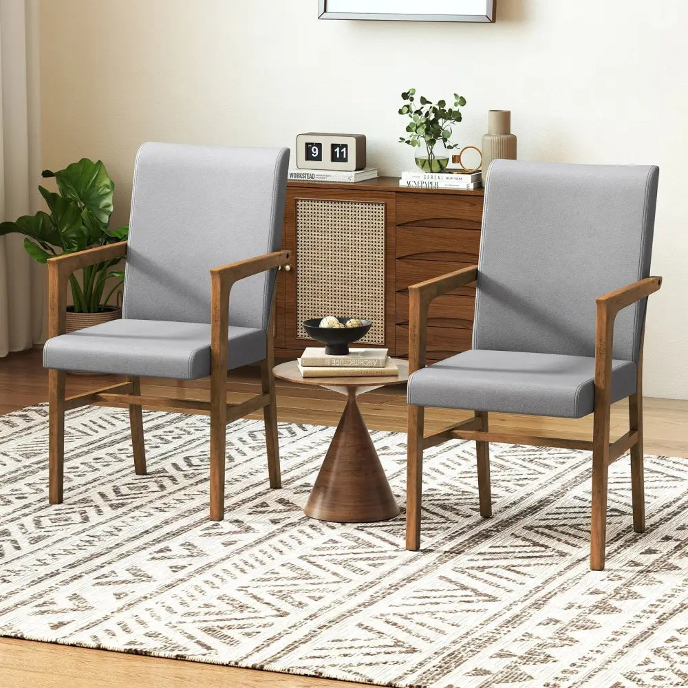 Upholstered Accent Chairs Set of 2 with High Back and Solid Wooden Frame-Gray - Gray - Accent Chairs