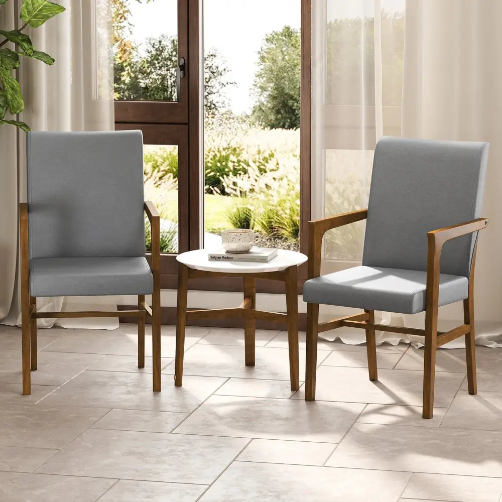 Upholstered Accent Chairs Set of 2 with High Back and Solid Wooden Frame-Gray - Gray - Accent Chairs