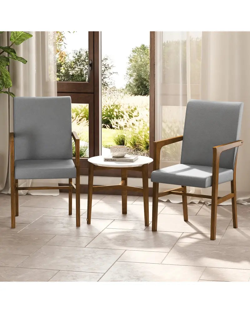 Upholstered Accent Chairs Set of 2 with High Back and Solid Wooden Frame-Gray - Gray - Accent Chairs