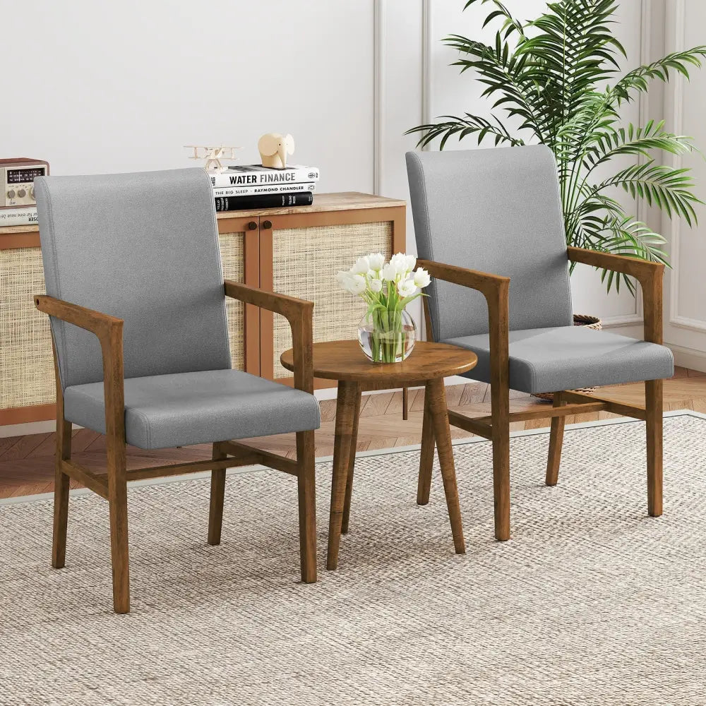 Upholstered Accent Chairs Set of 2 with High Back and Solid Wooden Frame-Gray - Gray - Accent Chairs