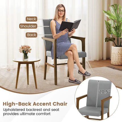 Upholstered Accent Chairs Set of 2 with High Back and Solid Wooden Frame-Gray - Gray - Accent Chairs