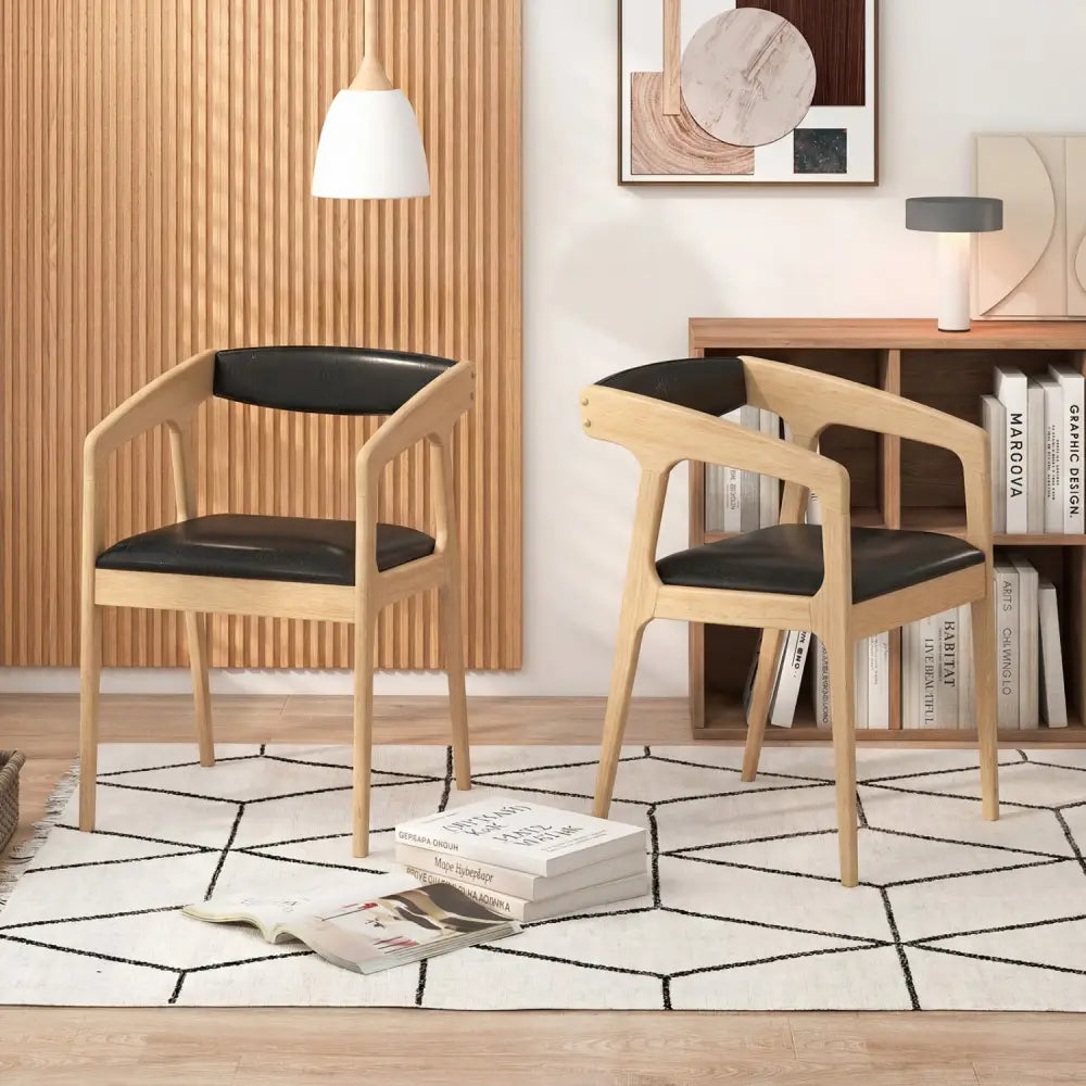 Upholstered Armchairs Set of 2 with Cozy Backrest and Padded Seat Cushion-Natural - Natural - Dining Chairs