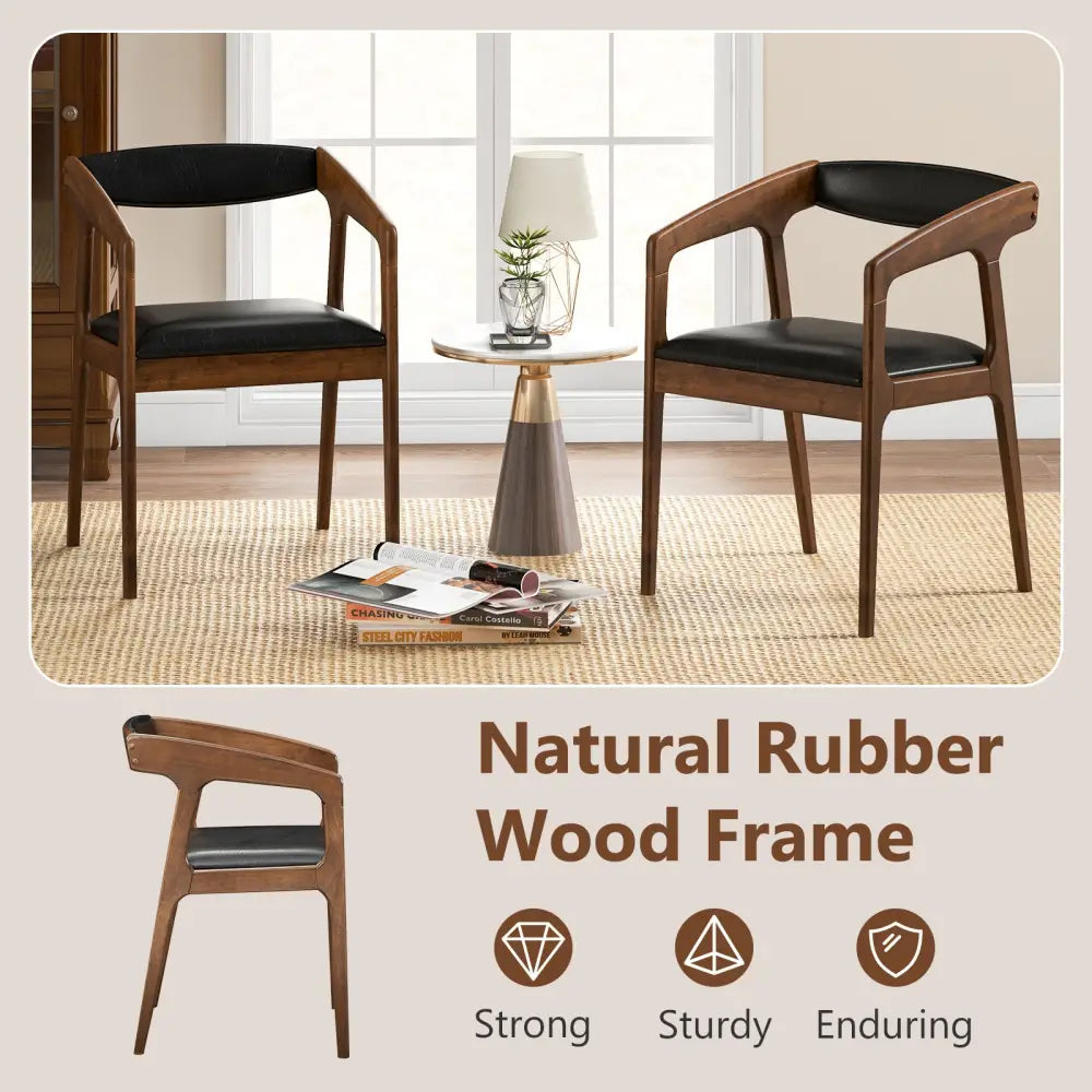 Upholstered Armchairs Set of 2 with Cozy Backrest and Padded Seat Cushion-Brown - Brown - Dining Chairs