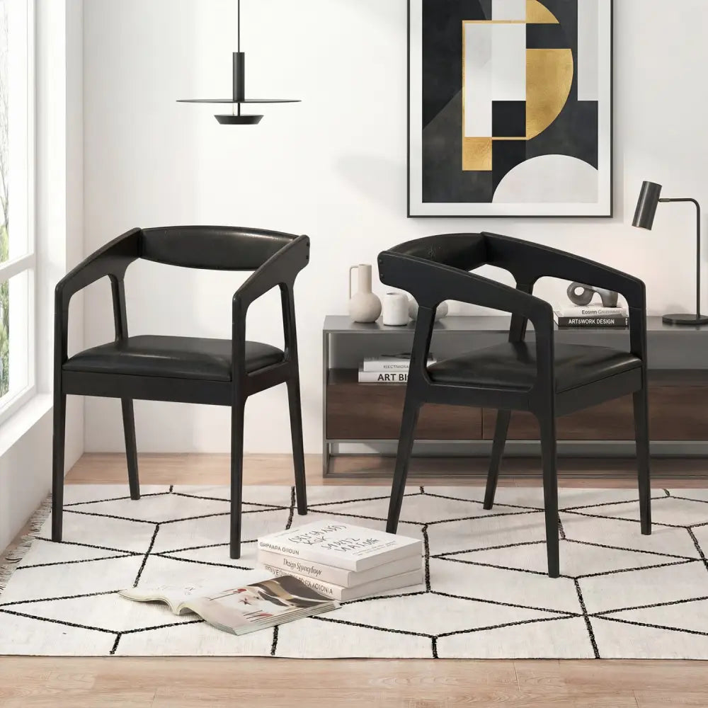 Upholstered Armchairs Set of 2 with Cozy Backrest and Padded Seat Cushion-Black - Black - Dining Chairs