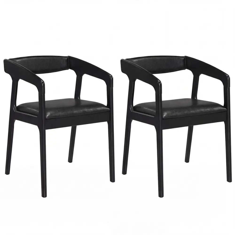 Upholstered Armchairs Set of 2 with Cozy Backrest and Padded Seat Cushion-Black - Black - Dining Chairs
