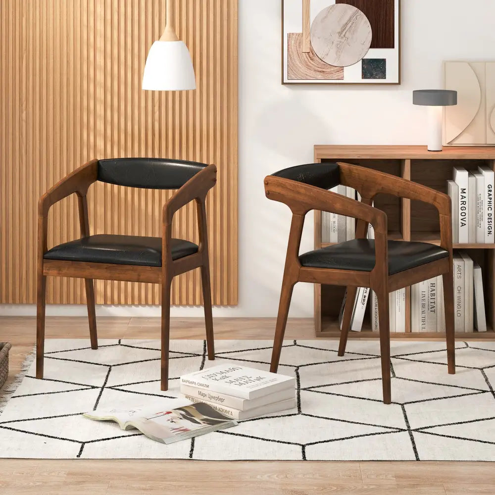 Upholstered Armchairs Set of 2 with Cozy Backrest and Padded Seat Cushion-Brown - Brown - Dining Chairs