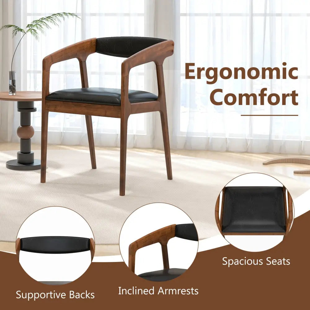 Upholstered Armchairs Set of 2 with Cozy Backrest and Padded Seat Cushion-Brown - Brown - Dining Chairs